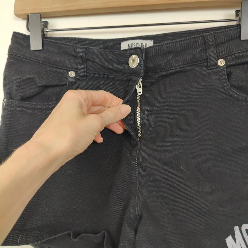 Moschino Teen Shorts Girls‎ 14 Black Logo Print Denim Designer Streetwear Casual
